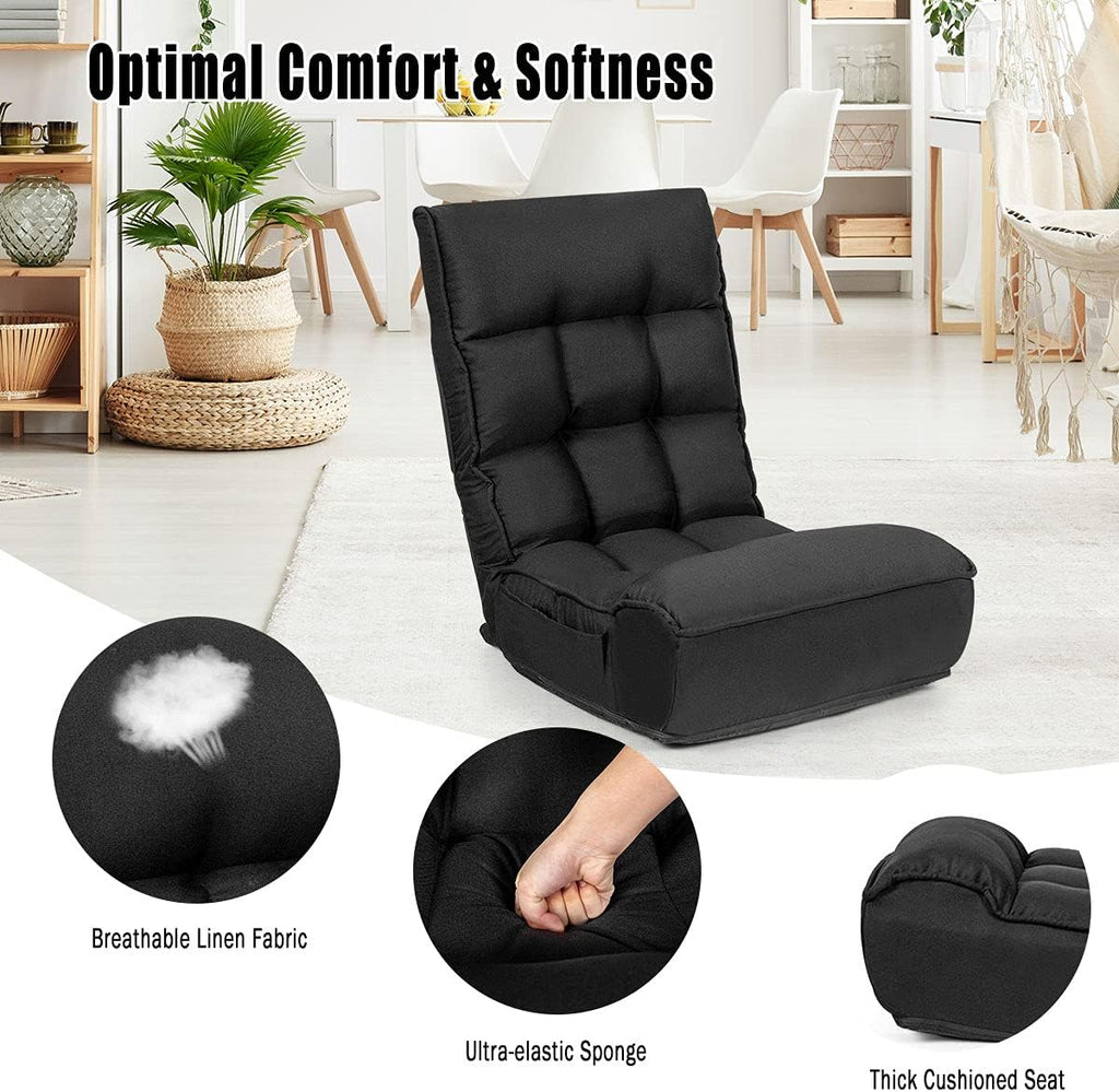 S AFSTAR Folding Floor Chair, Floor Gaming Chair with 5-Position Adjustable Headrest & 4-Position Backrest, Side Pocket & Thicken Cushion, Padded Floor Seat Lazy Chair for Living Room Bedroom