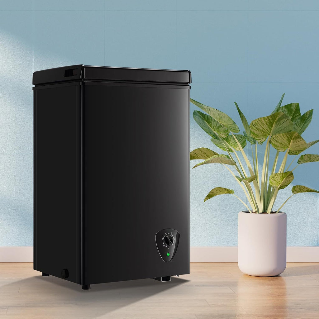 Chest Freezer Small Deep Freezer WANAI 2.2 Cu.Ft Mini Freezer Free-Standing Top Door Freezer Adjustable 7 Thermostat and Removable Basket Open Deep Freezer Apartment Kitchen, Black