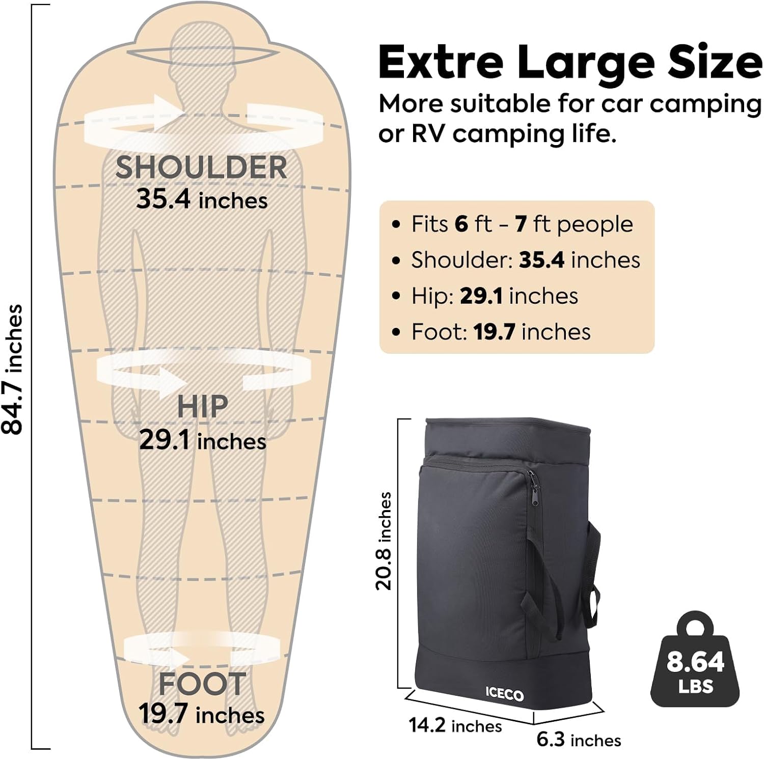 ICECO VL75 ProD Dual Zone Portable Refrigerator Multi-directional Lid, 79Qt 12 Volt Fridge with SECOP Compressor, Dual USB & DC 12/24V, AC 110-240V, 0℉-50℉, for Car, RV, Ouctdoor|With Sleeping Bag