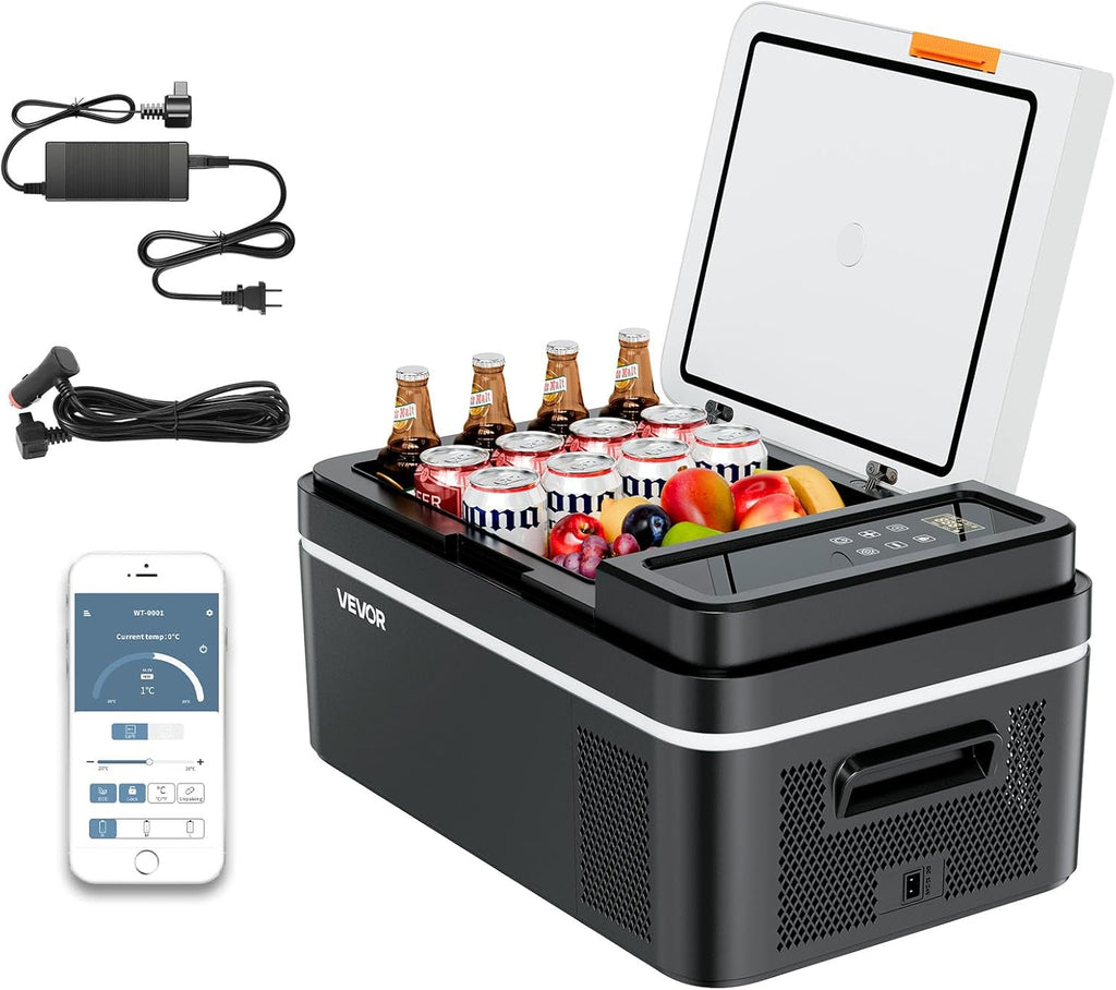 VEVOR Car Refrigerator, DC 12/24V AC100-240V Compressor Electric Cooler, -4°F to 68°F Car Fridge with APP Control, 21 QT Cars Freezer for RVs, Campsites, Boats, Camping, Fishing, 60W Portable Freezer