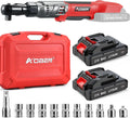 AOBEN 21V 1/2' Cordless Ratchet Wrench Kit-74 Ft-lbs Brushless Electric Power Ratchet with Variable Speed, 2X2000mAh Lithium-Ion Battery, Charger, 8 Sockets, 1/4' & 3/8' Adaptors, 3' Extension Bar