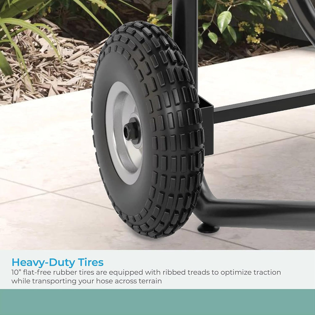 Suncast 200' Pro Hose Reel Cart with Flat-Free Rubber Tires, Outdoor Weather-Resistant Steel Garden Hose Reel Cart, 200' of 5/8' Hose Capacity, Made in the USA