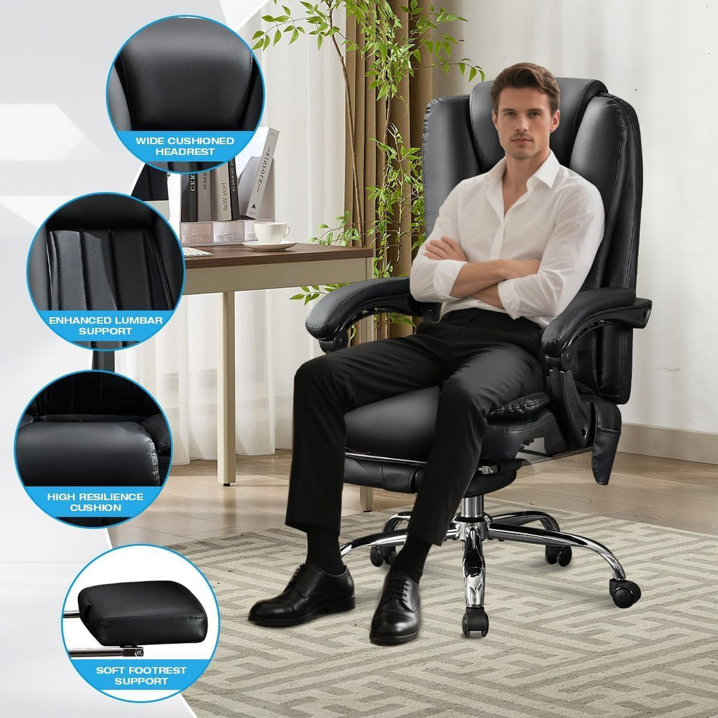 BOSMILLER 500lbs Big and Tall Office Chair, 6-Points Massage Office Chair, Executive Heated Desk Chair with Adjustable Footrest, Reclining High Back for Home Office