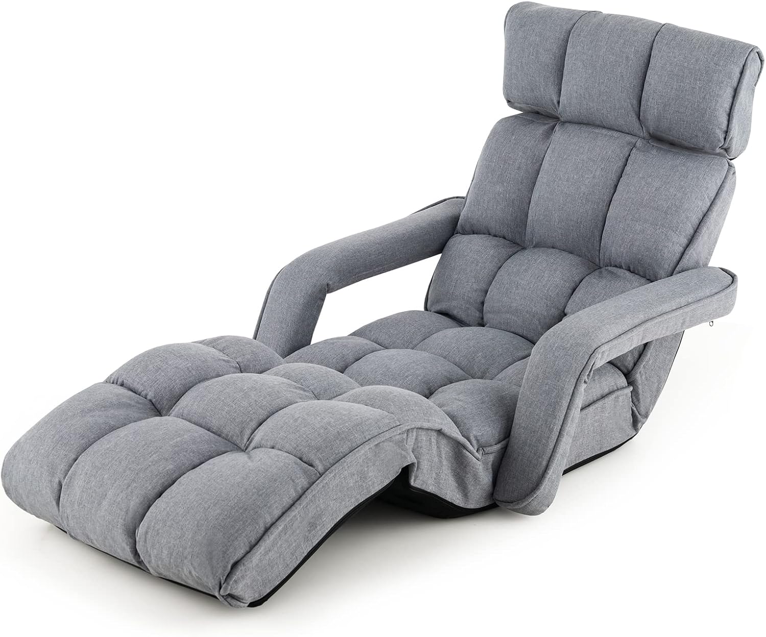 KOMFOTT Foldable Floor Lazy Sofa, Indoor Chaise Lounge Sofa with 6 Adjustable Positions, Folding Chair Bed with Adjustable Armrests, Backrest & Footrest, Ideal for Living Room, Bedroom (Grey)