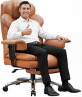 DurayLoly Office Chair with High Back,Big and Tall Executive Leather Office Chair with Foot Rest & Arms,Wide Reclining Desk Chair Ergonomic with Lumbar Support for Home Office,Brown