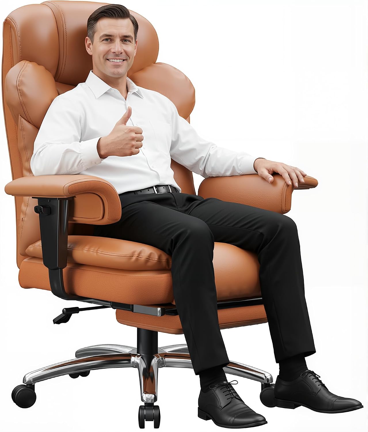 DurayLoly Office Chair with High Back,Big and Tall Executive Leather Office Chair with Foot Rest & Arms,Wide Reclining Desk Chair Ergonomic with Lumbar Support for Home Office,Brown