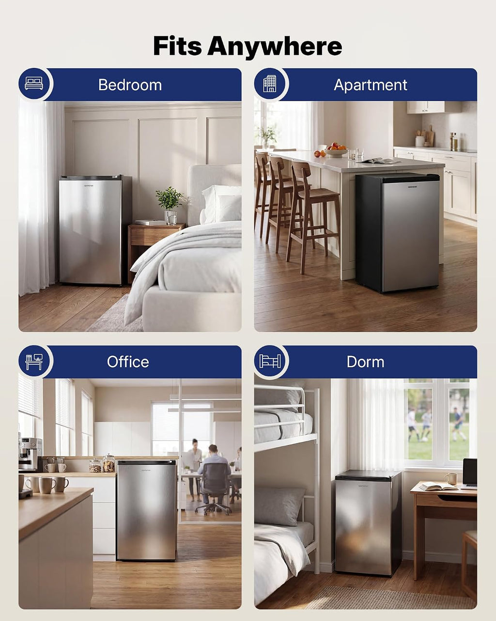 Upstreman 3.2 Cu.Ft Mini Fridge with Freezer, Single Door Compact Refrigerator, Adjustable Thermostat, Small Refrigerator for Dorm, Bedroom, Office, Stainless Steel-SR321