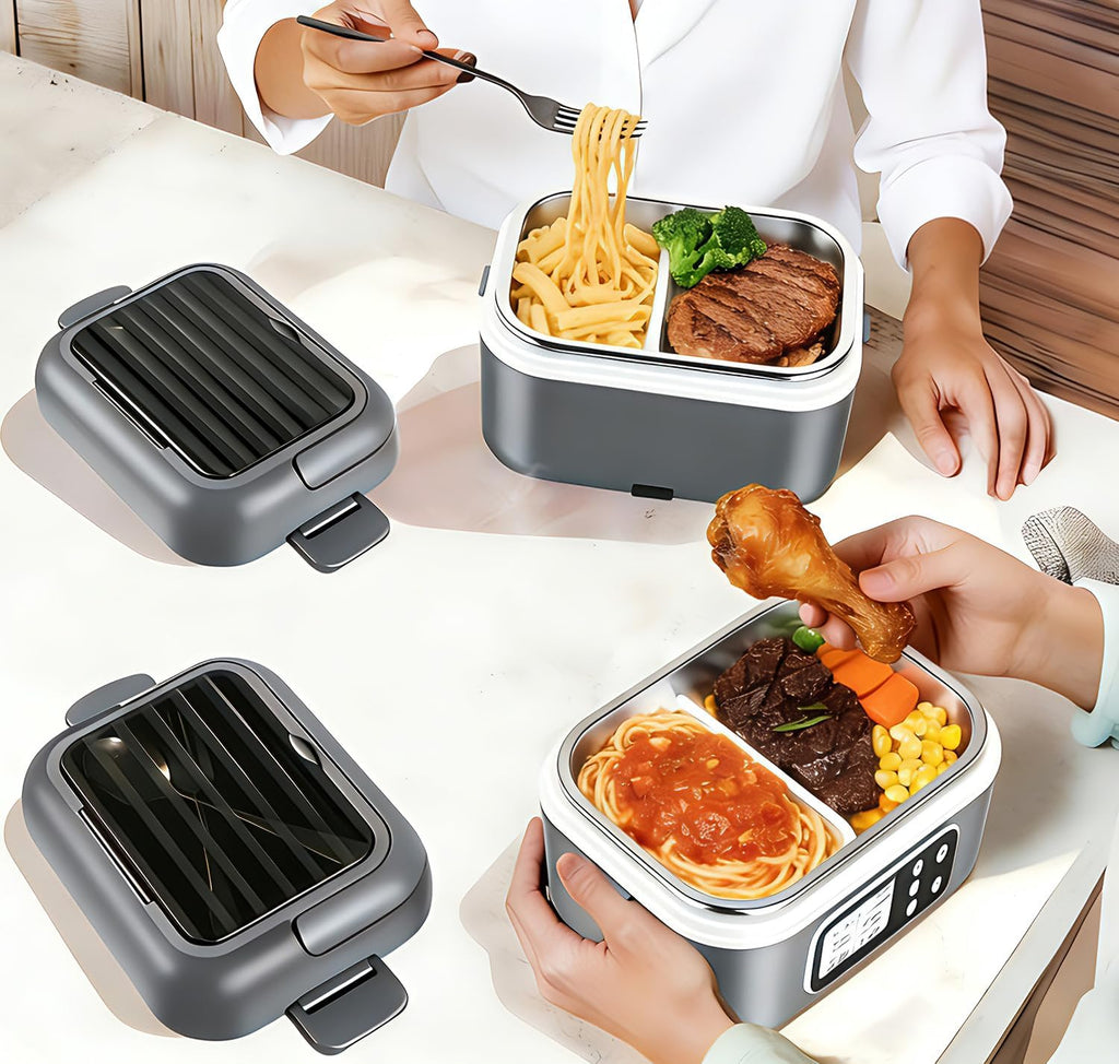 27000mAh Cordless Electric Heated Lunch Box, 100W Rechargeable Portable Food Warmer for Adults Work Travel Car - Battery-Powered & Self-Heating, 2 x 6.3 cups