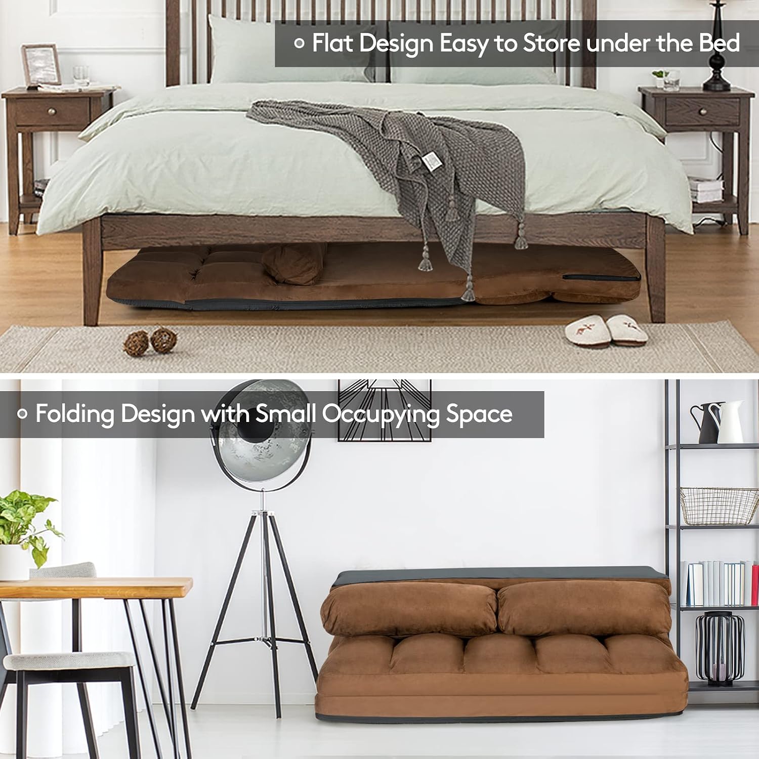 DORTALA Foldable Floor Sofa, 6-Position Adjustable Lounge Couch with 2 Pillows & Suede Cloth Cover, Modern Lounge Mattress Video Gaming Lazy Couch, Suede Floor Seating Sofa, 71' x 44.5', Beige