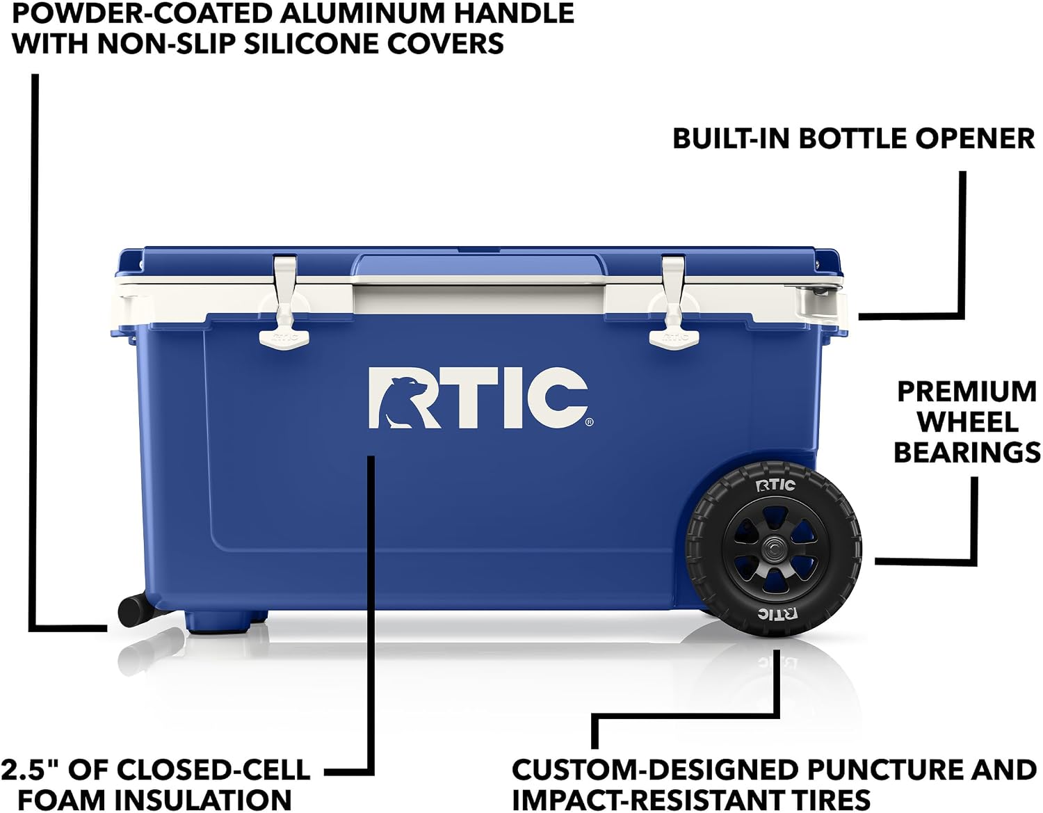RTIC 72 Quart Ultra-Light Wheeled Cooler Hard Insulated Portable Ice Chest Box for Beach, Drink, Beverage, Camping, Picnic, Fishing, Boat, Barbecue, 30% Lighter Than Rotomolded Coolers