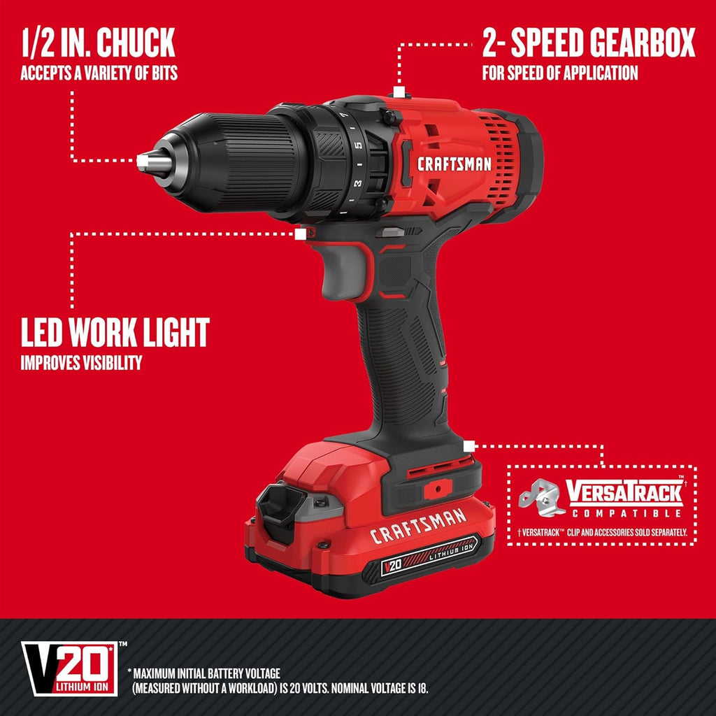 CRAFTSMAN V20 Cordless 6-Tool Power Tool Combo Kit with 2 Batteries and Charger (CMCK600D2)