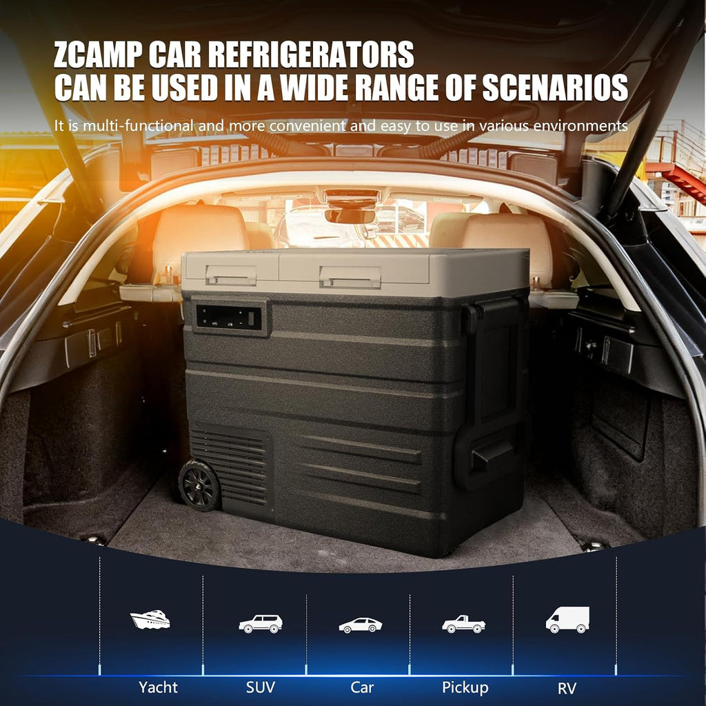 UD55 12V Car Refrigerator,Dual Zone Car Fridge with Wheels,52QT(49.1L) Electric Cooler Portable Freezer,12 Volt Refrigerator -4℉~68℉,12/24V DC 100-240V AC for Camping, Travel, Truck, RV
