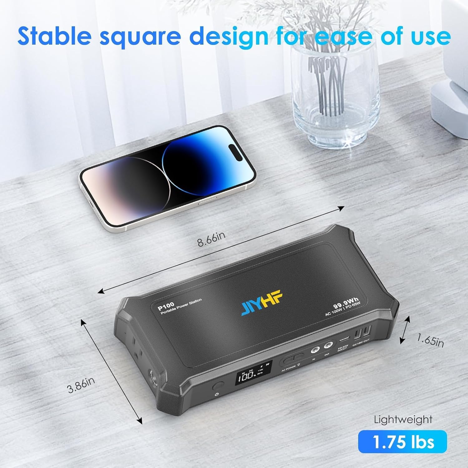 JIYHF Portable Power Station with AC Outlet - 99.9Wh Backup Battery, 100W AC & 65W USB-C PD Fast Charging Ideal for Outdoor Work