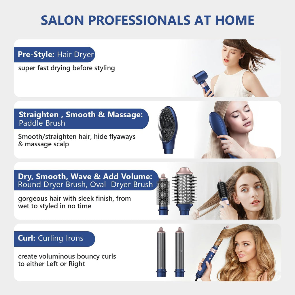 Hair Dryer Brush Professional Hair Multi-Stylers - MIRACOMB Ionic Hot Air Styling System with Auto Wrap Curlers, Brushless Motor, Intelligent Heat Control - Fast Drying - Versatile for All Hair Types