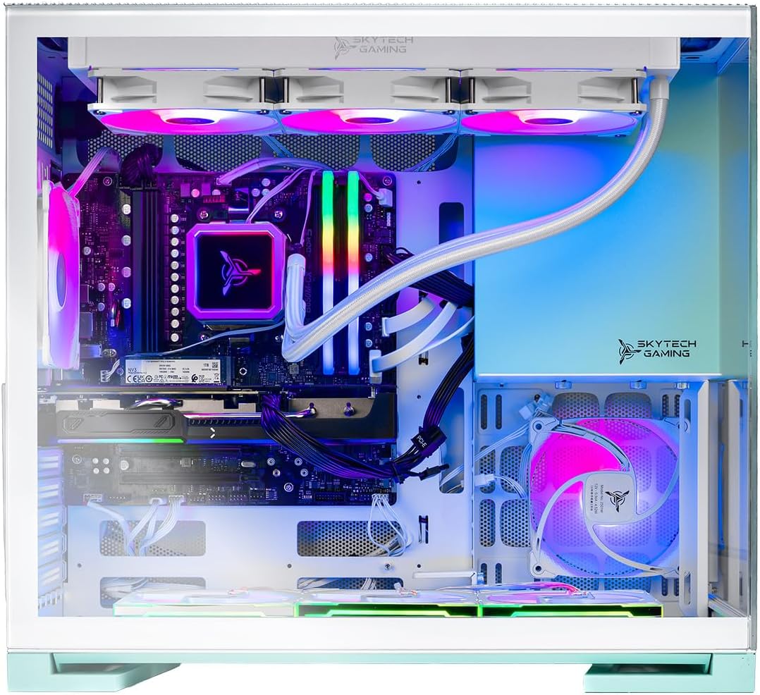 Skytech Gaming Aqua Desktop PC, Ryzen 7 9700X 3.8 GHz (5.5GHz Turbo), NVIDIA RTX 5060 Ti 16GB, 1TB NVMe SSD, 16GB DDR5 RAM 6000, 850W Gold ATX 3 PSU, 360mm ARGB AIO, Wi-Fi, Win 11