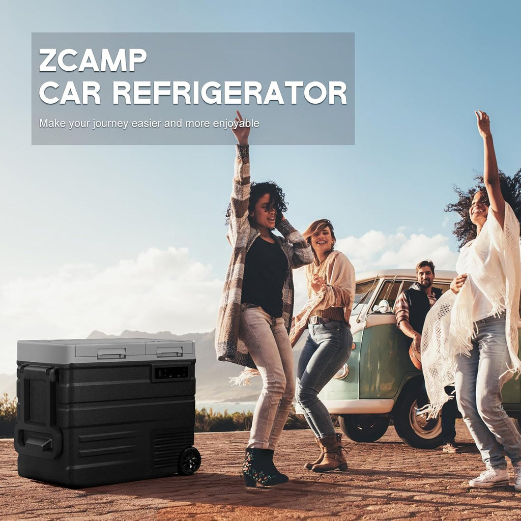 UD55 12V Car Refrigerator,Dual Zone Car Fridge with Wheels,52QT(49.1L) Electric Cooler Portable Freezer,12 Volt Refrigerator -4℉~68℉,12/24V DC 100-240V AC for Camping, Travel, Truck, RV