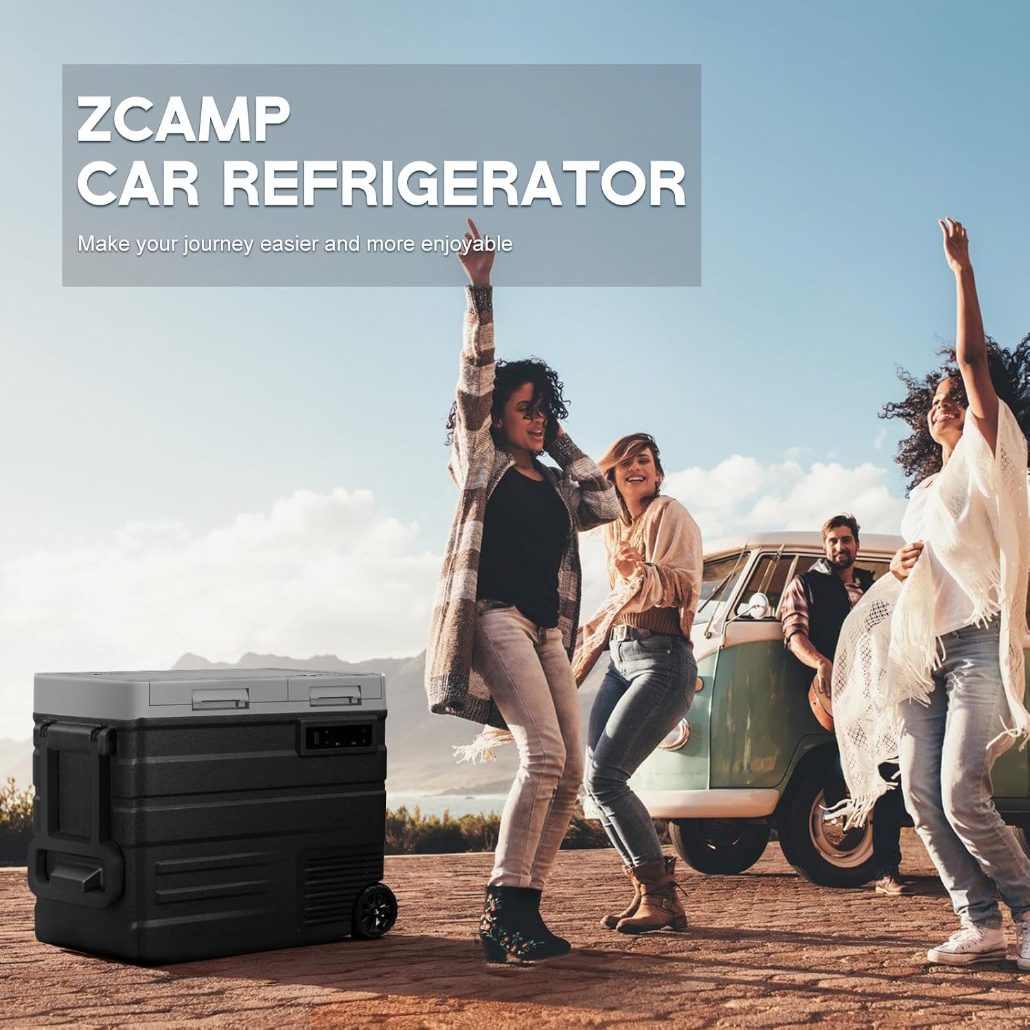 UD55 12V Car Refrigerator,Dual Zone Car Fridge with Wheels,52QT(49.1L) Electric Cooler Portable Freezer,12 Volt Refrigerator -4℉~68℉,12/24V DC 100-240V AC for Camping, Travel, Truck, RV