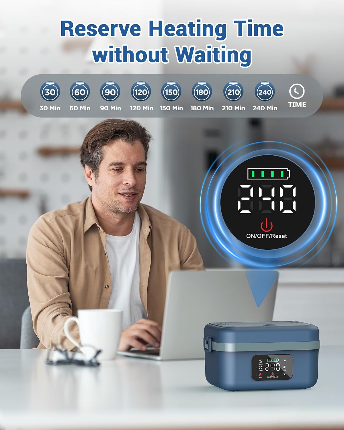 2026 Upgraded Heated Lunch Box for Adults, 16000mAh Cordless Rechargeable Electric Lunch Box with 1L Stainless Steel Container, Self-Heating Food Warmer for Work, Office & Travel