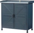 HABAU Outdoor Potting Bench with Storage Cabinet & Metal Tabletop, Wooden Garden Workstation for Patio, Weatherproof