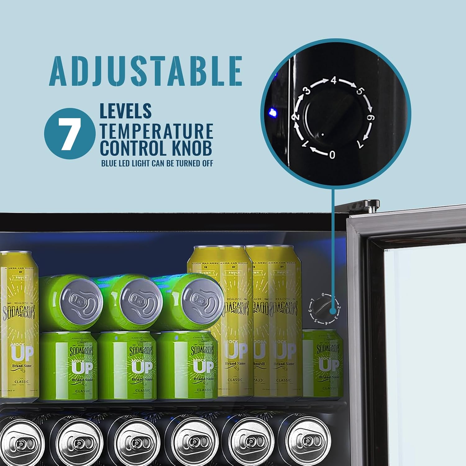 WANAI Mini Fridge Glass Door 120 Cans Beverage Refrigerator Small Wine Cooler Clear Front Drinks Fridge for Soda Beer Bar Home Office with 7 Thermostat LED Light