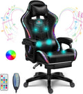 Gaming Chair with Speakers and Footrest Full Massage Computer Chair with RGB Lights Ergonomic Video Game Chair with Lumbar Support PU Leather High Back Gamer Chair for Office and Gaming,Black