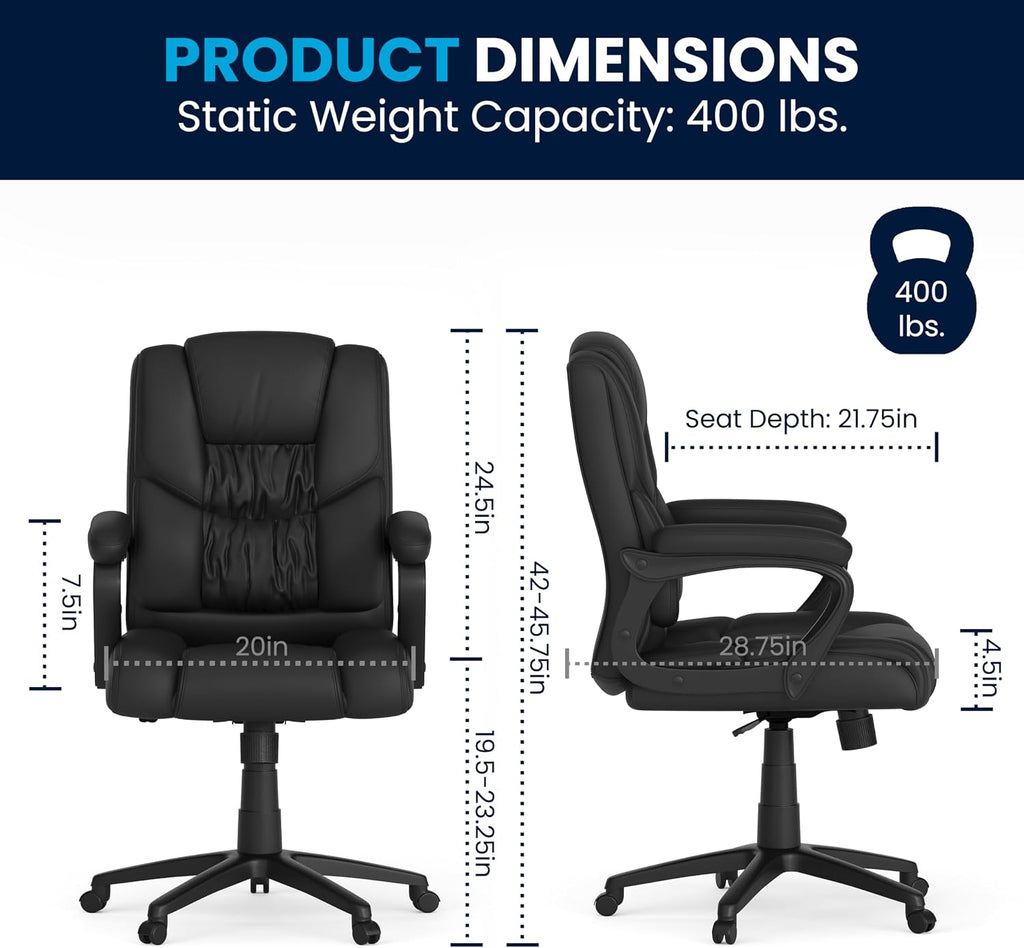 Flash Furniture Fundamentals Big & Tall Swivel LeatherSoft Office and Gaming Chair, Ergonomic Office Chair with Padded Armrests and Adjustable Height, Black