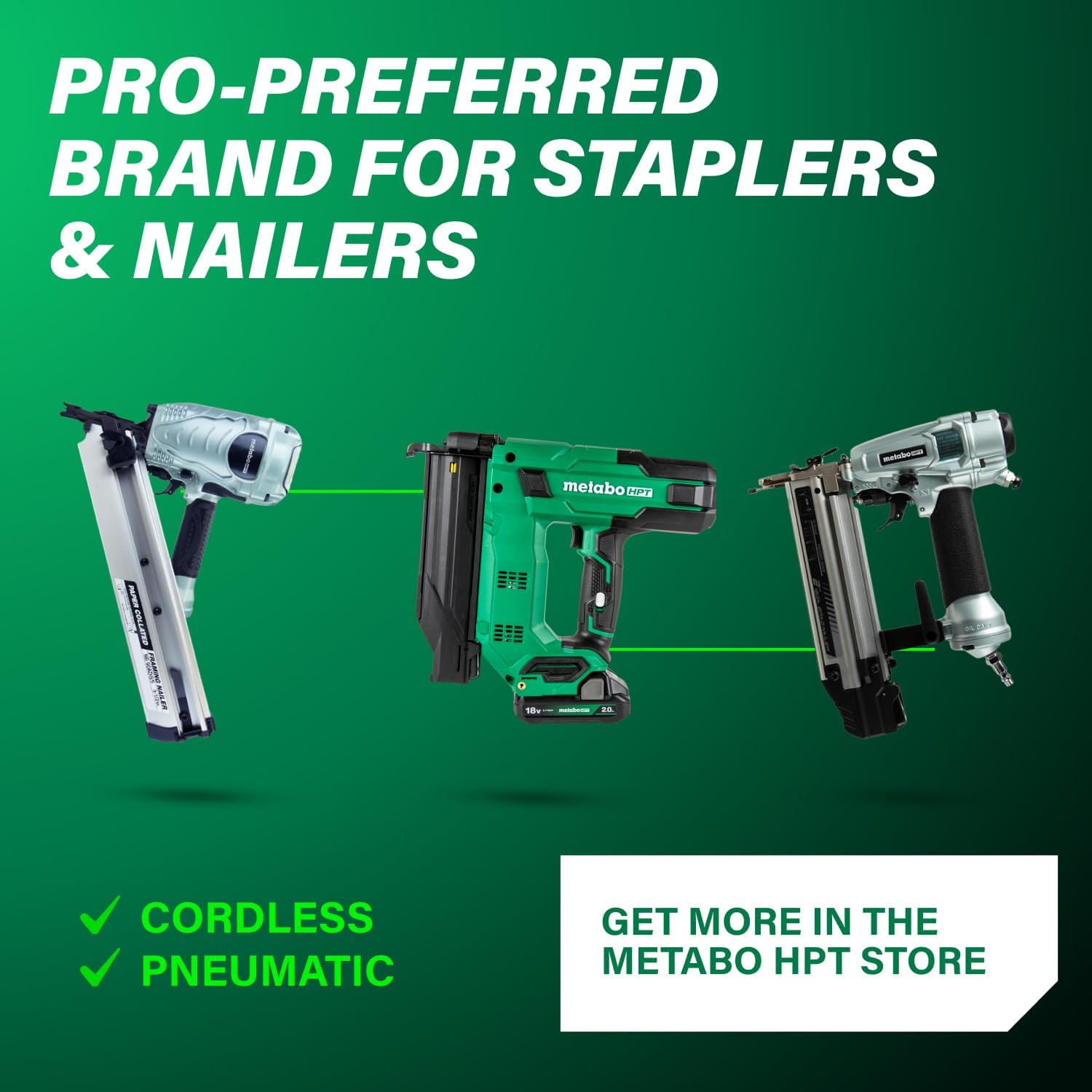 Metabo HPT 18V MultiVolt Compact Cordless Brad Nailer Kit, 18 Gauge Nailer with Power Tool 2.0Ah Lithium Ion Battery, Drives 5/8' to 2' Brad Nails, 700 per Charge, NT1850DG