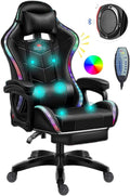 Massage Gaming Chair Racing Computer Desk Office Chair,with speakers and LED Linghts, with Headrest Lumbar Support footrest and Adjustable Armrests,360° Swivel 135° Reclining , 300LB Metal Base,Black