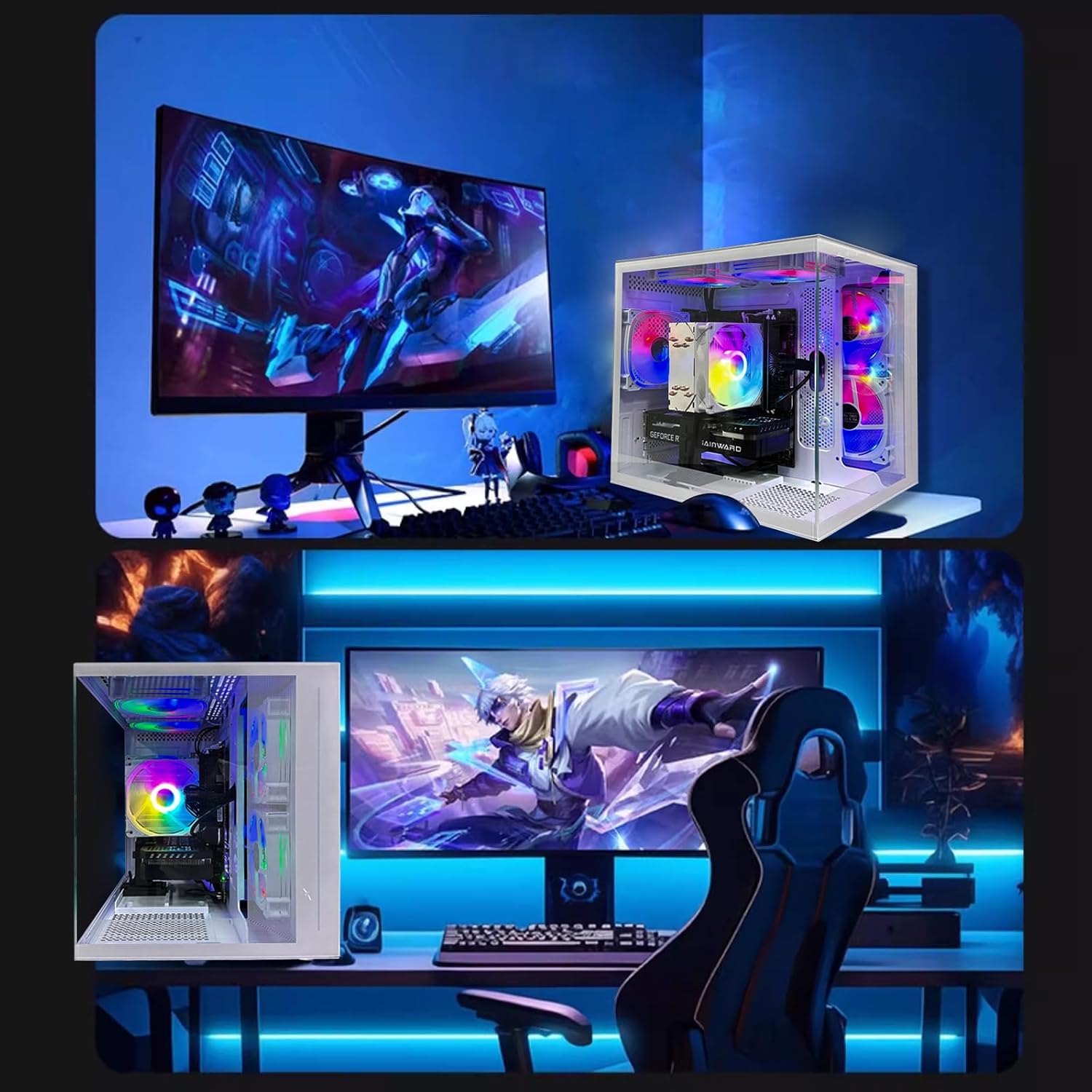 suevery Desktop Computers,16G RAM,512GB NVMe SSD,Core i5-12400F,RTX 3050 6G,Prebuilt Gaming PC,Tower Computer Gamer White WiFi 6 Home (512, GB)