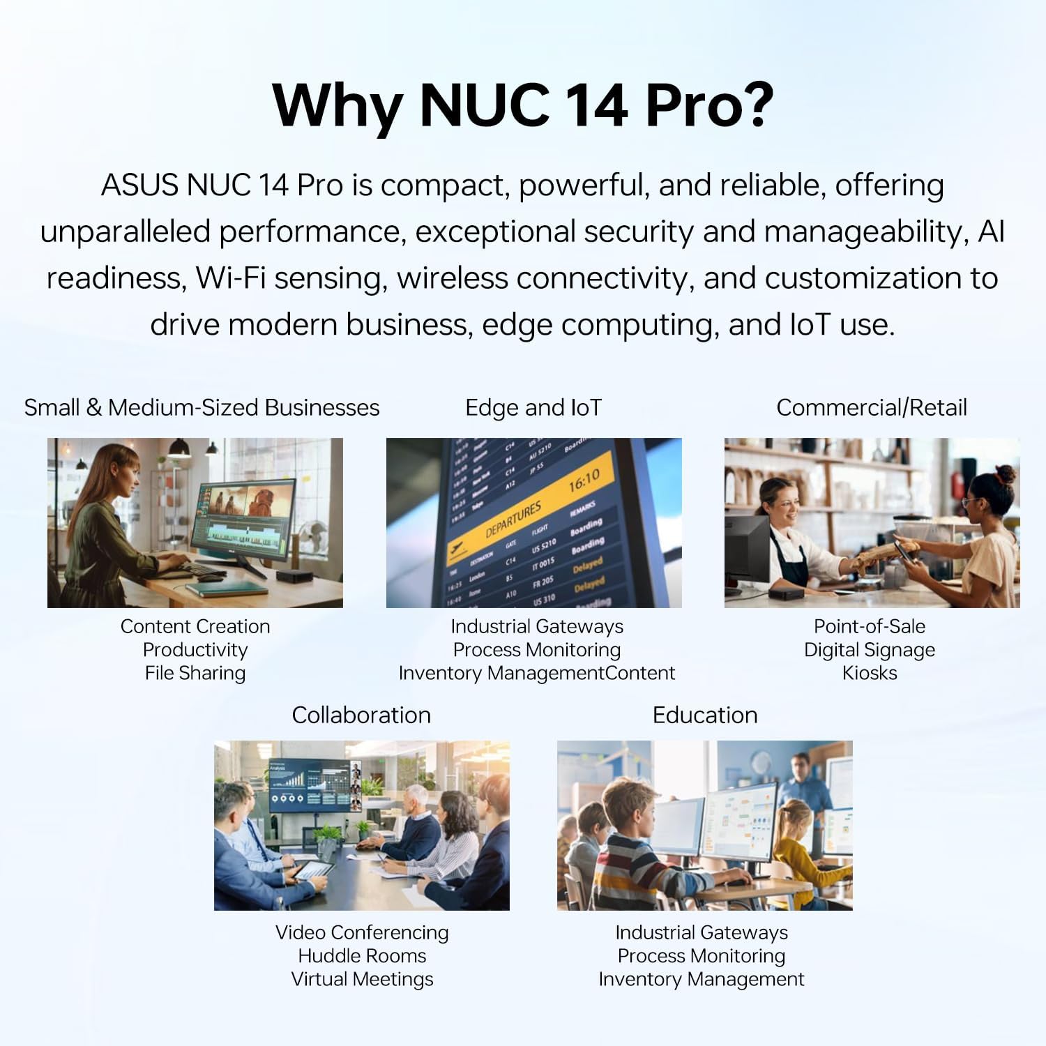 ASUS NUC 14 Pro Mini Desktop, Intel 16-Core Ultra 7 155H, 16GB DDR5, 1TB SSD, Wi-Fi 6E, Support 4-Display 4K, Thunderbolt 4, HDMI, Bluetooth, Windows 11 Pro, Black, AI PC for Home/Business/Gaming