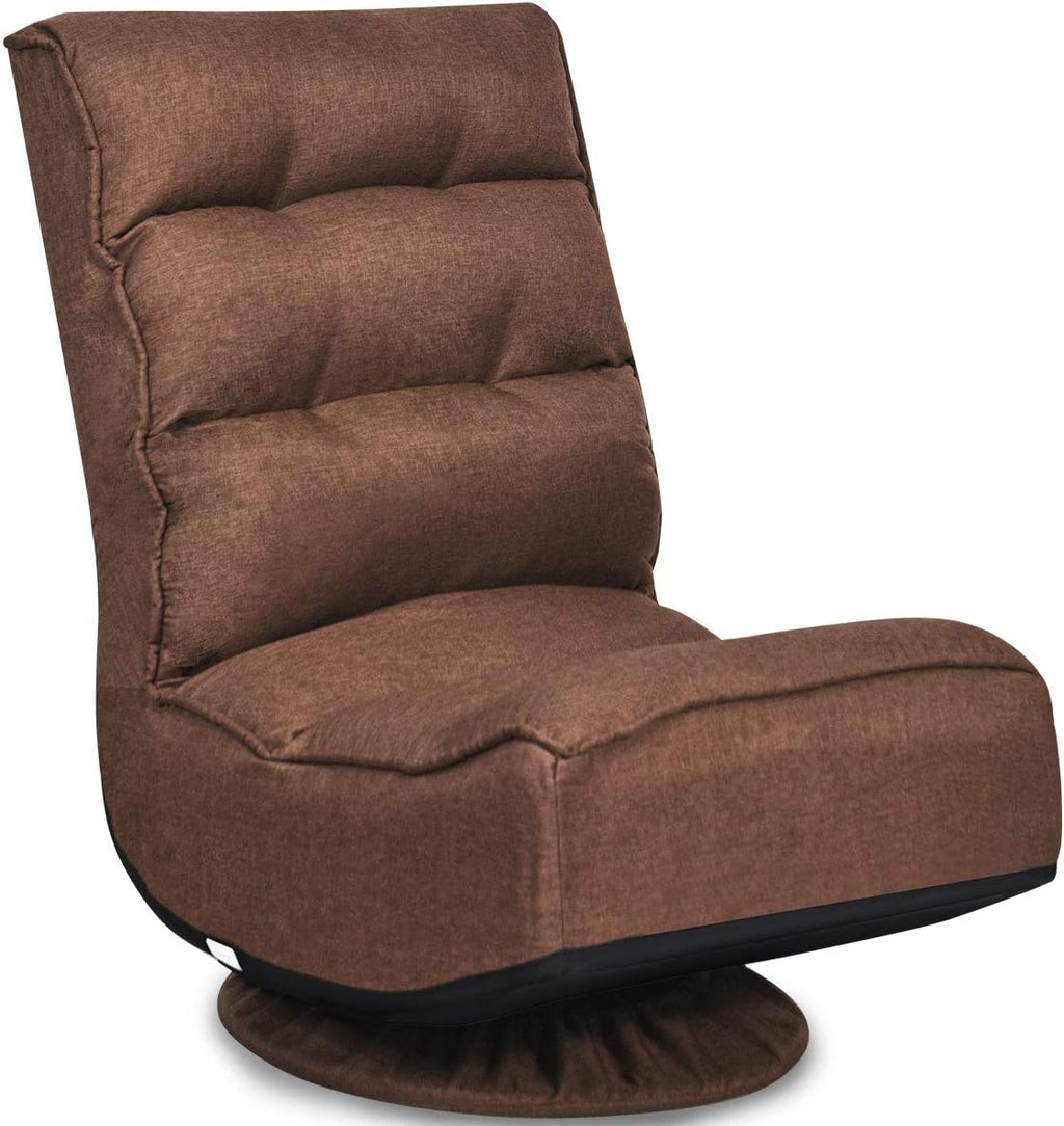 Giantex 360 Degree Swivel Floor Chair, Folding Floor Gaming Chair with 6 Positions Adjustable, Lazy Sofa Lounge Chair w/Tufted Back Support, Video Gaming Chair for Reading TV Watching (Brown)