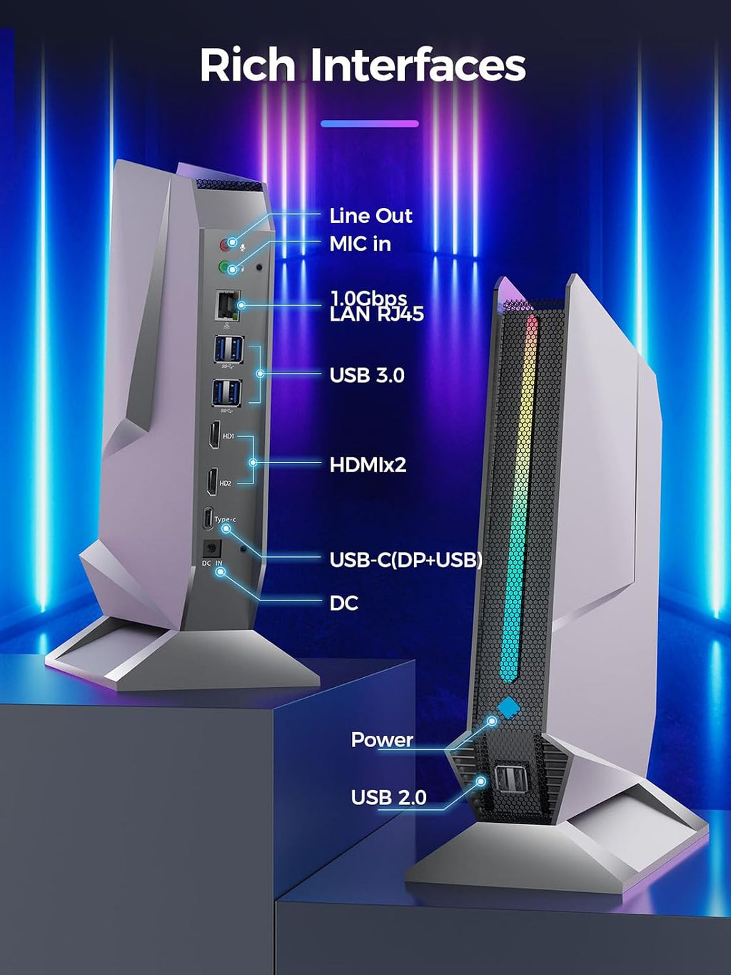 TOPGRO T1 Mini Gaming PC Core i9-9980HK/GTX1650 4G, Mini Computers 16GB DDR4, 1TB PCIe4.0 SSD, Mini Desktop PC RGB Lights, Win11 Pro/WiFi6E/BT5.3/1.0G LAN/2xHDMI 4K@60Hz Home&Office Gaming Computer