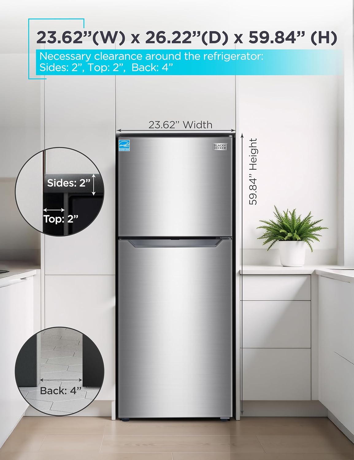 BLACK+DECKER 10 Cu. Ft. Top Mount Refrigerator with Freezer, 2 Door Refrigerator with Top Freezer and Adjustable Temperature Control,ENERGY STAR, BR1000HS, Stainless Steel Look