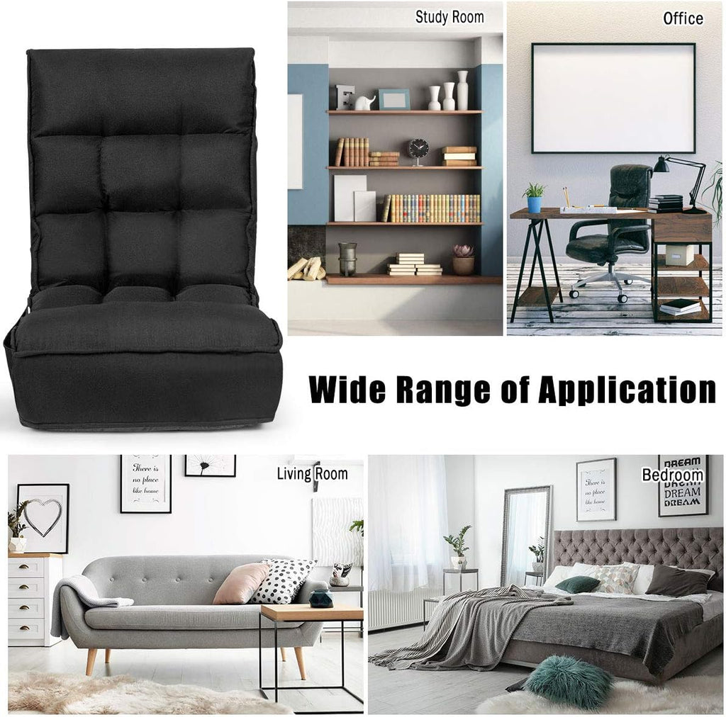 ARLIME 4-Position Adjustable Floor Chair, Armless Gaming Chair w/Back Support & Soft Cushion, Memory Foam Floor Lazy Sofa for Gaming, Reading, Meditating (Black)