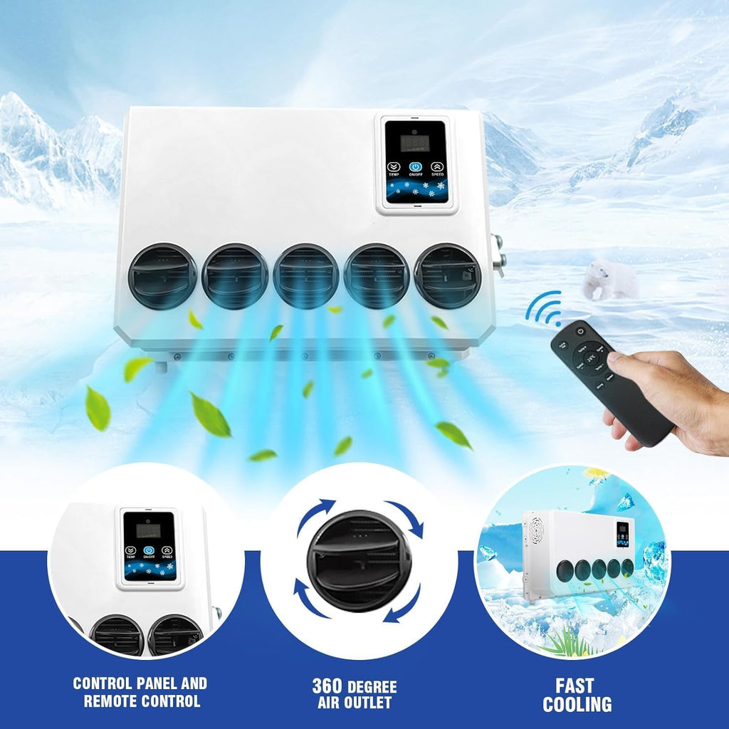 12V Truck Cab Air Conditioner 10000BTU 12 volt Universal dc Air Conditioning Electric Split ac Unit for semi trucks RV Crane Tractor Bus Boat Automotive Camper Van Motorhome New Energy