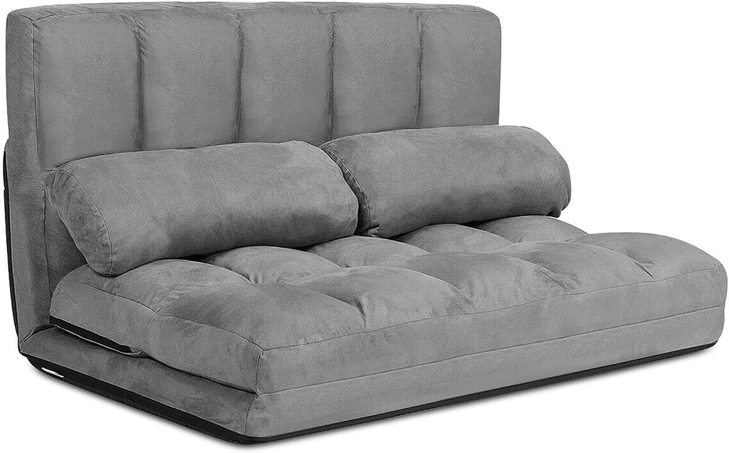 DORTALA Foldable Floor Sofa, 6-Position Adjustable Lounge Couch with 2 Pillows & Suede Cloth Cover, Modern Lounge Mattress Video Gaming Lazy Couch, Floor Seating Sofa, 71' x 44.5', Grey