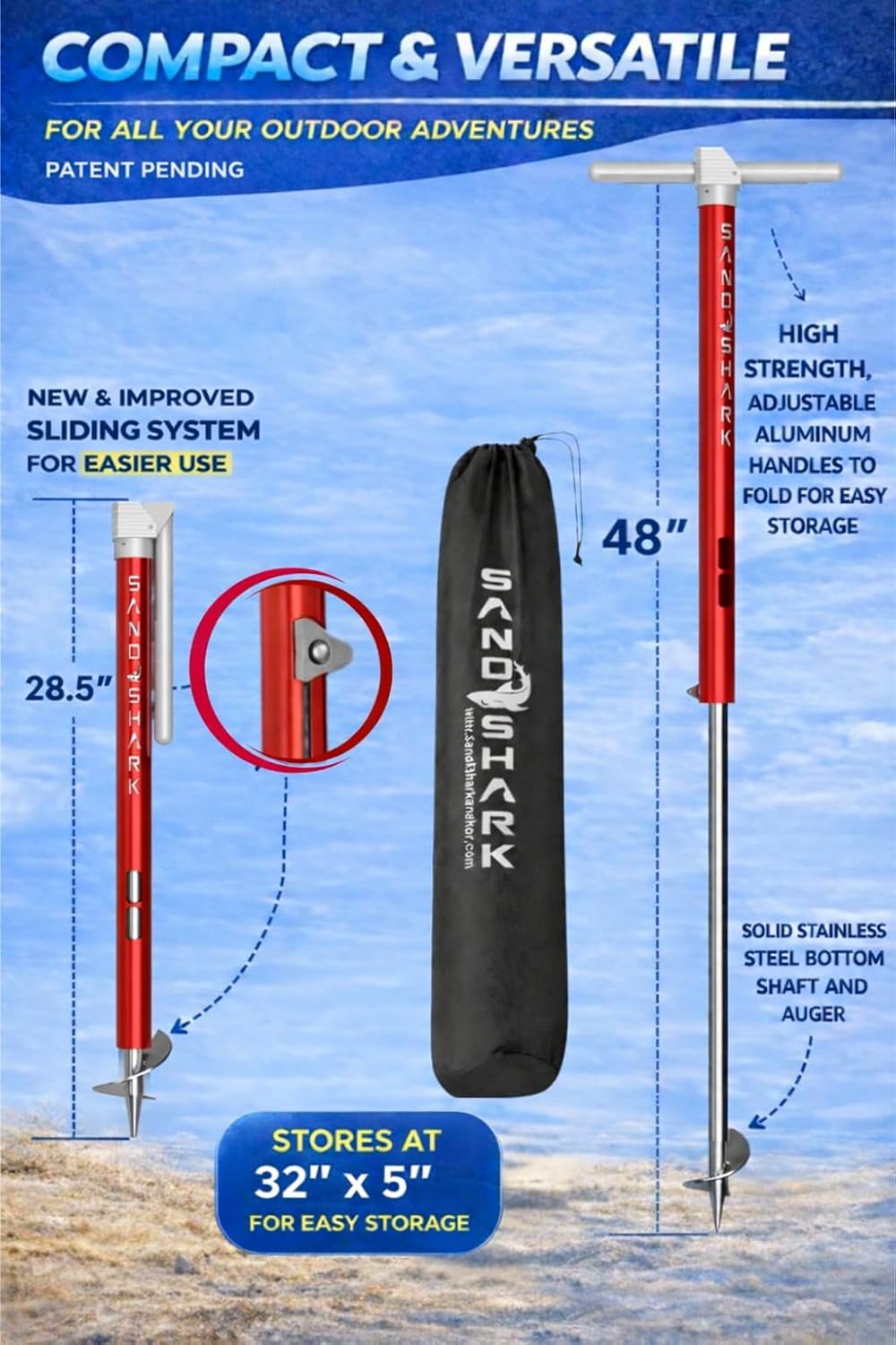 SandShark Anchor - Premium Screw in Boat Anchor, Pontoon Boat Anchor, Stainless Steel Shallow Water Anchor Pole, Sand Anchor w/Case - Essential Pontoon Boat Accessories