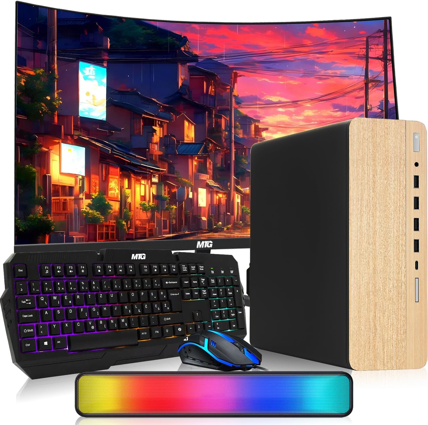 TechMagnet HP G4,Light Dual Premium Gaming Desktop Computer PC,Intel i5 Processor,GT 1030 2GB GDDR5,16GB RAM,512GB SSD,24 Inch Curved Monitor,AI-Enabled RGB KBM,RGB Soundbar,Windows 11(Renewed)