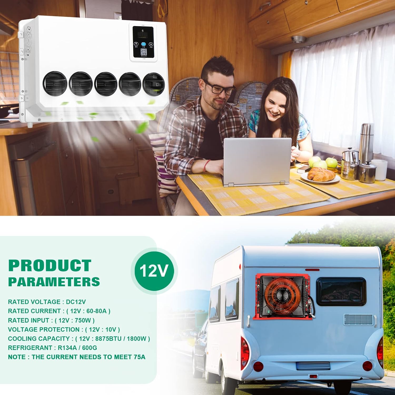 12V electric air conditioners for RVs, trucks, construction vehicles, excavators, harvesters, agricultural machinery (12V)