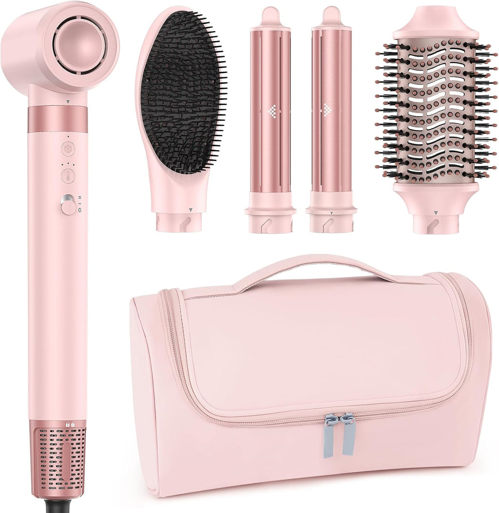MESCOMB 5-in-1 Airstyler, 110,000 RPM High Speed Ionic Hair Dryer, Multi Hairstyler with Frizz-Free QuickDrying Straightening Brush, No Heat Damage, Automatic Curling Iron, Hair Drying Brush, Volume
