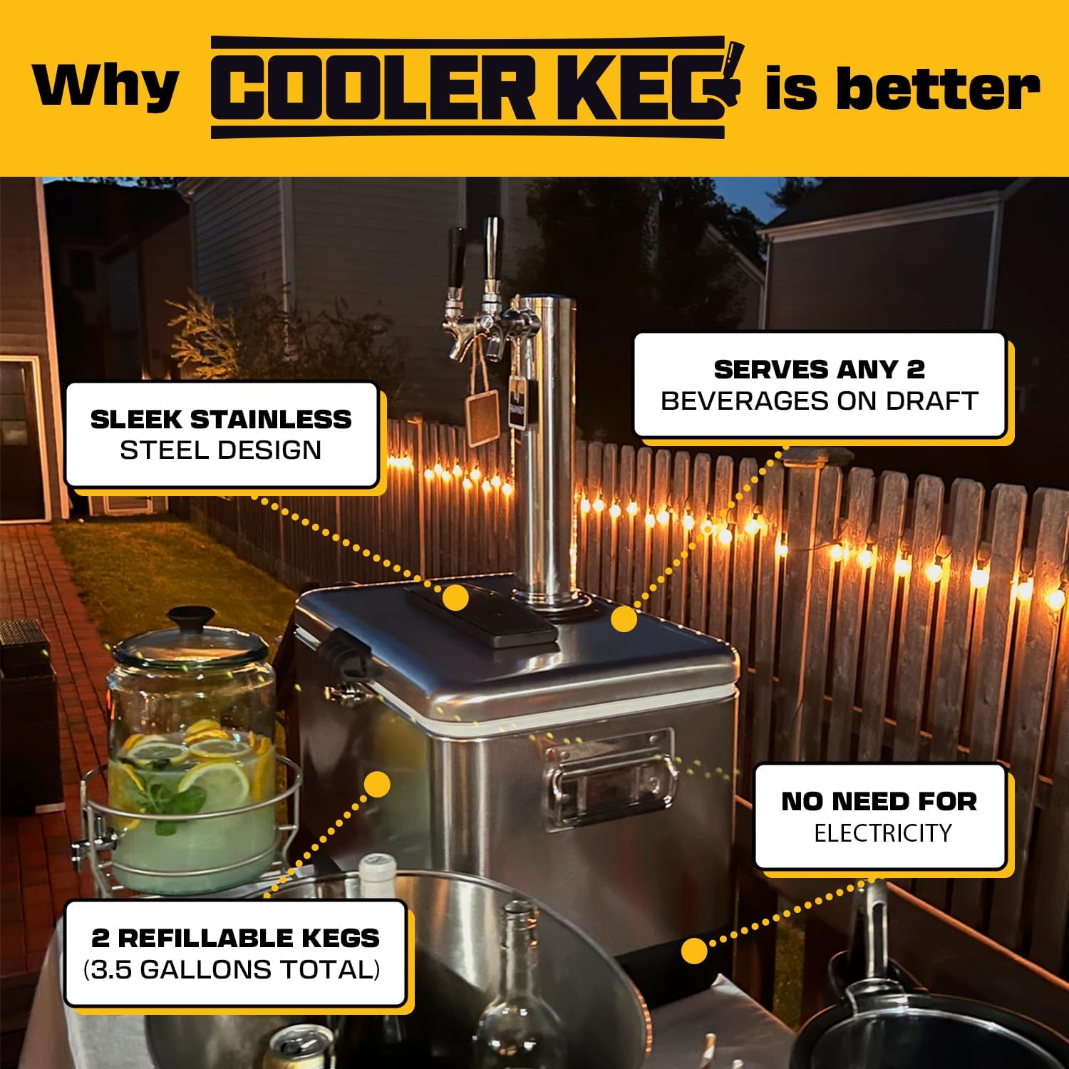 Portable Kegerator Stainless Steel Insulated Draft System: 2 Refillable 1.75 Gallon Kegs, 24 Hours Ice Cold, No Electricity, Dual Taps, 4 CO2 Cartridges. Beer, Mixed Drinks, Cocktails, Mead