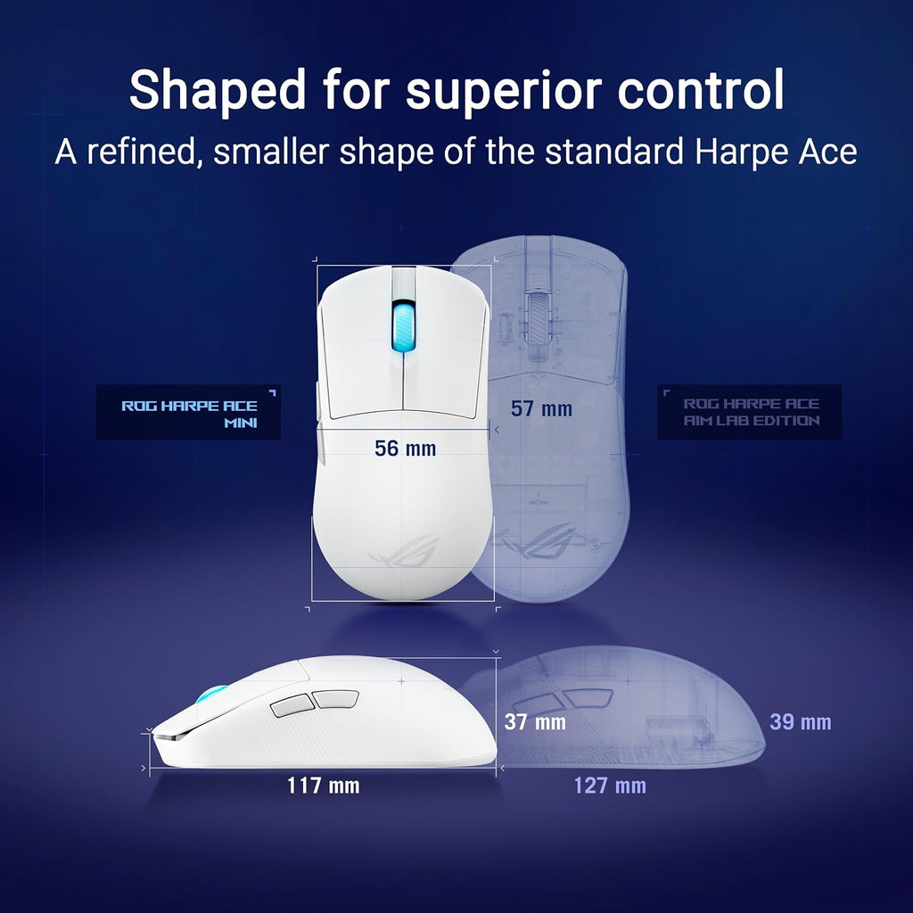 ASUS ROG Harpe Ace Mini Wireless Gaming Mouse – Small Compact Design, 49g Lightweight, 36K DPI AimPoint Sensor, Esports & FPS Gaming, Pro-Approved, White