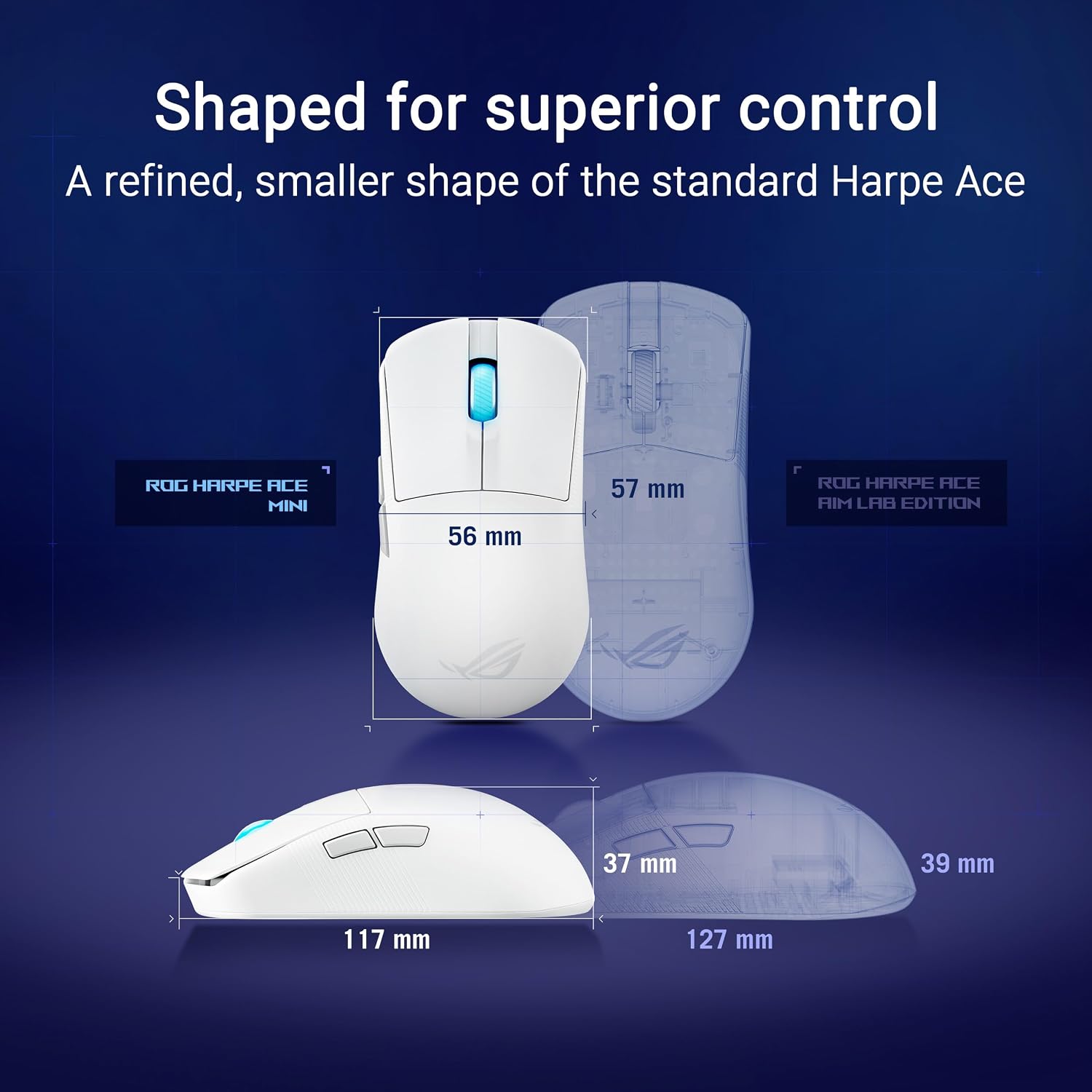 ASUS ROG Harpe Ace Mini Wireless Gaming Mouse – Small Compact Design, 49g Lightweight, 36K DPI AimPoint Sensor, Esports & FPS Gaming, Pro-Approved, White