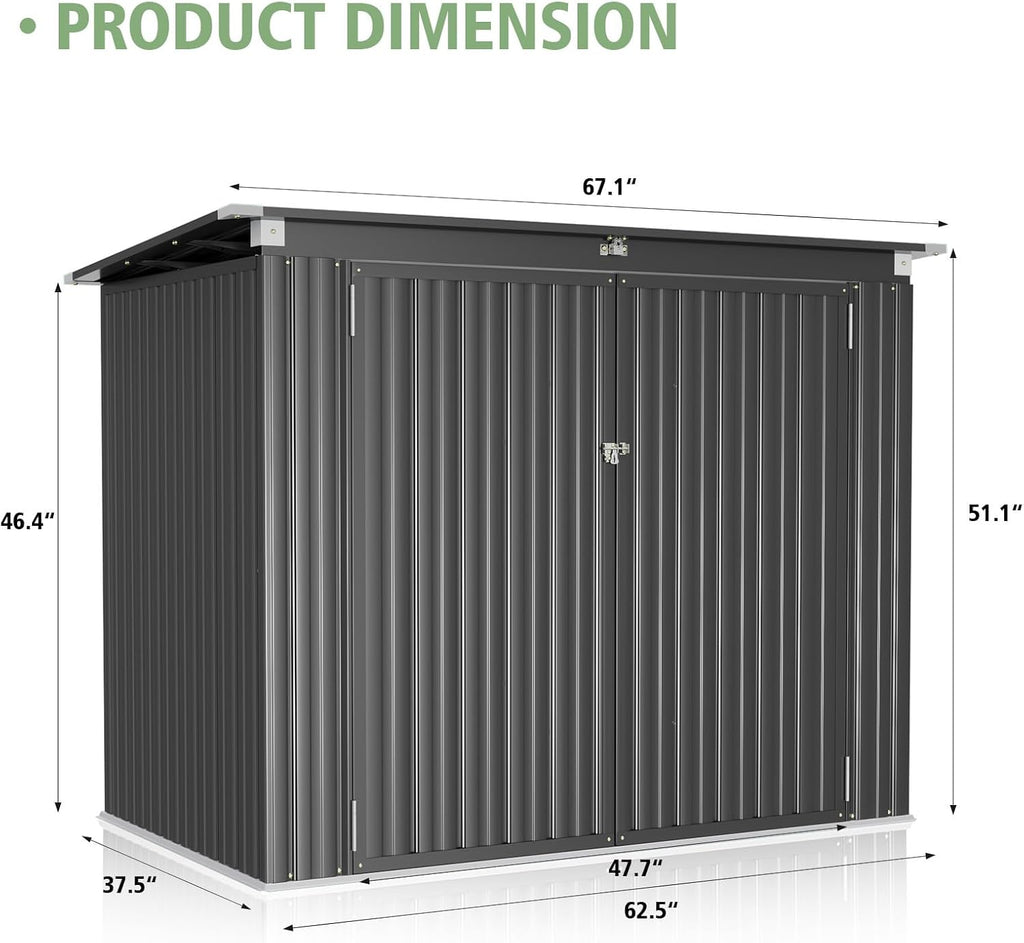79 Cu. Ft Premium Storage Shed 3.3 x 5.6 FT Outside Metal Trash Shed Waterproof Outside Storage with Lid Chain Storage Trash Can Weeding Tools, for Garden, Backyard, Patio (Black)