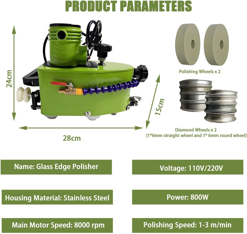 800W Portable Small Glass Edger，Electric Portable Glass Edger，8000r/min,1-3 m/min,Stainless Steel,W/2Diamond Wheels and Two Polishing Wheels 220-Blue