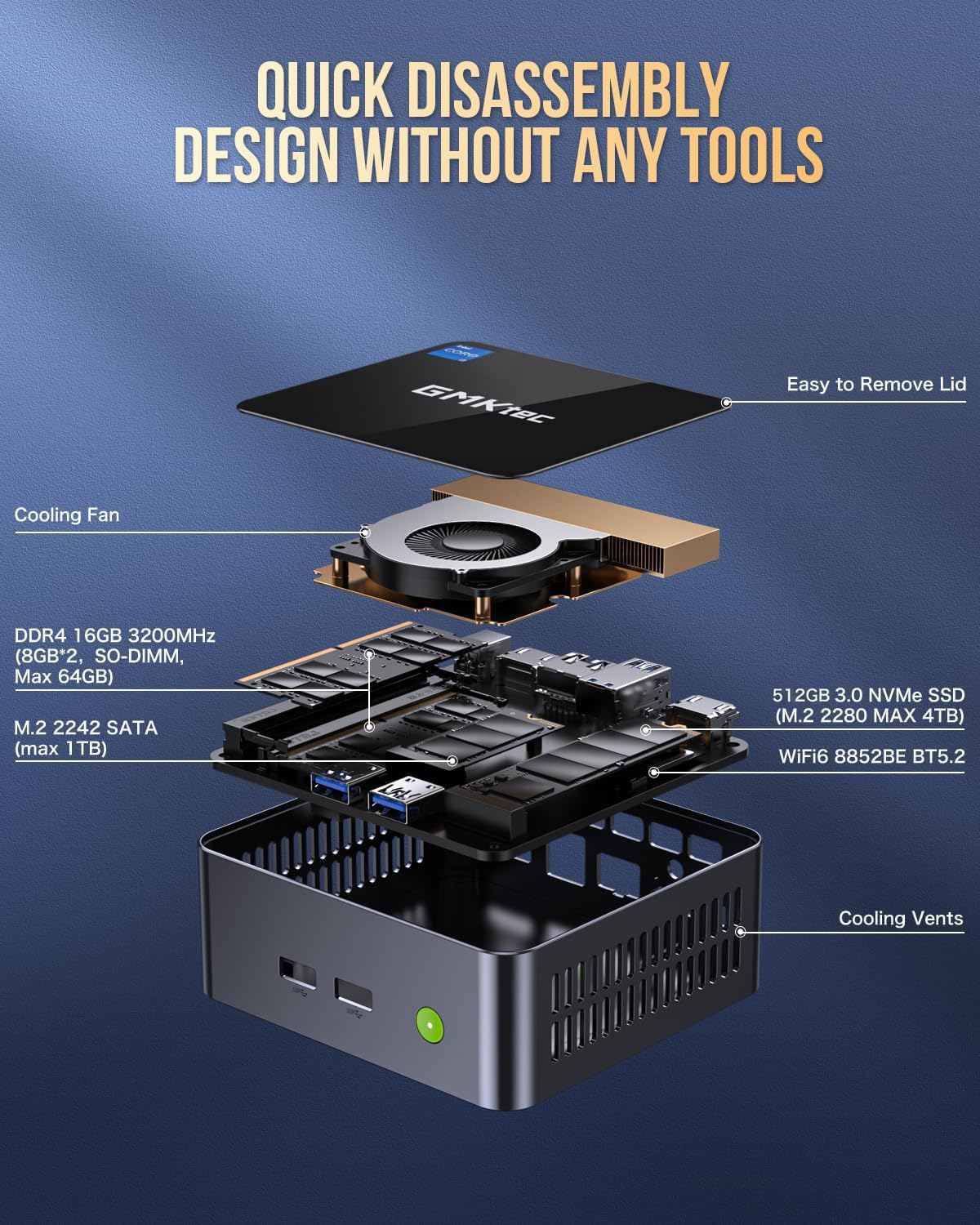 GMKtec Mini PC Intel Core i7-1185G7 (up to 4.8 GHz) 16GB DDR4 512GB SSD Desktop Mini Computers WiFi 6, BT 5.2/ DP, HDMI/RJ45 2.5G/USB4.0