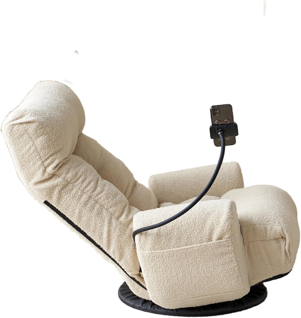 Yoglad Japanese Style Chaise Lounge Sofa with Phone Holder, 360-Degree Swivel Chair Floor Gaming Chair Lazy Sofa for Reading Game Meditating, 3 Adjustable Positions (Teddy Beige)