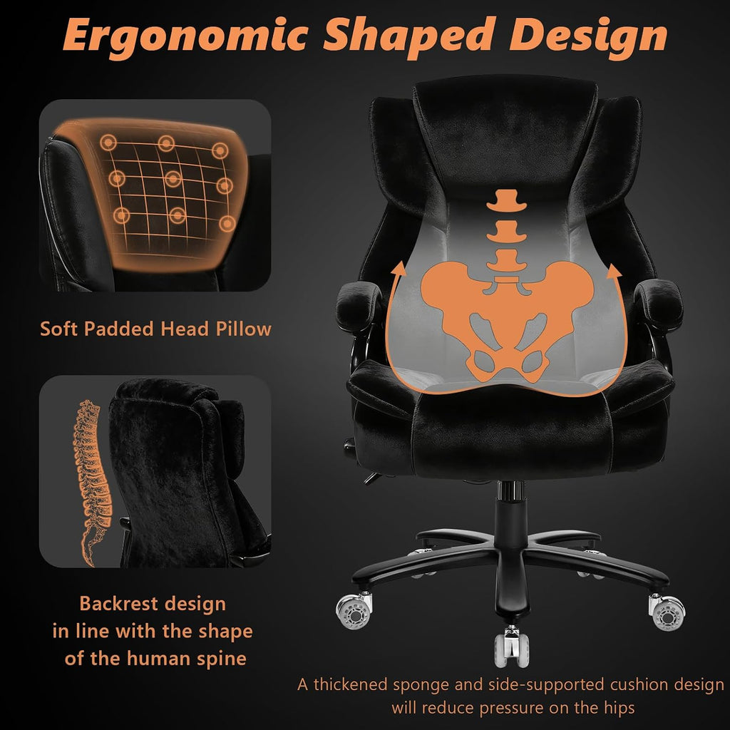 Indulgear 500lbs Fabric Big and Tall Office Chair,500lbs Heavy Duty Office Chair for Heavy People, High Back Executive Computer Chair with Adjustable Lumbar Support, Dual Rubber Wheel
