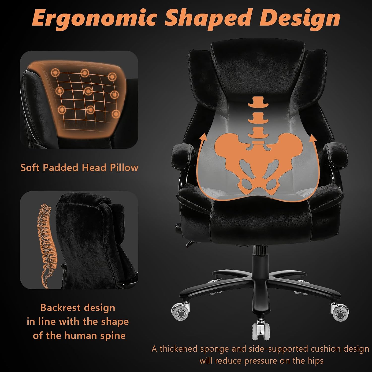 Indulgear 500lbs Fabric Big and Tall Office Chair,500lbs Heavy Duty Office Chair for Heavy People, High Back Executive Computer Chair with Adjustable Lumbar Support, Dual Rubber Wheel