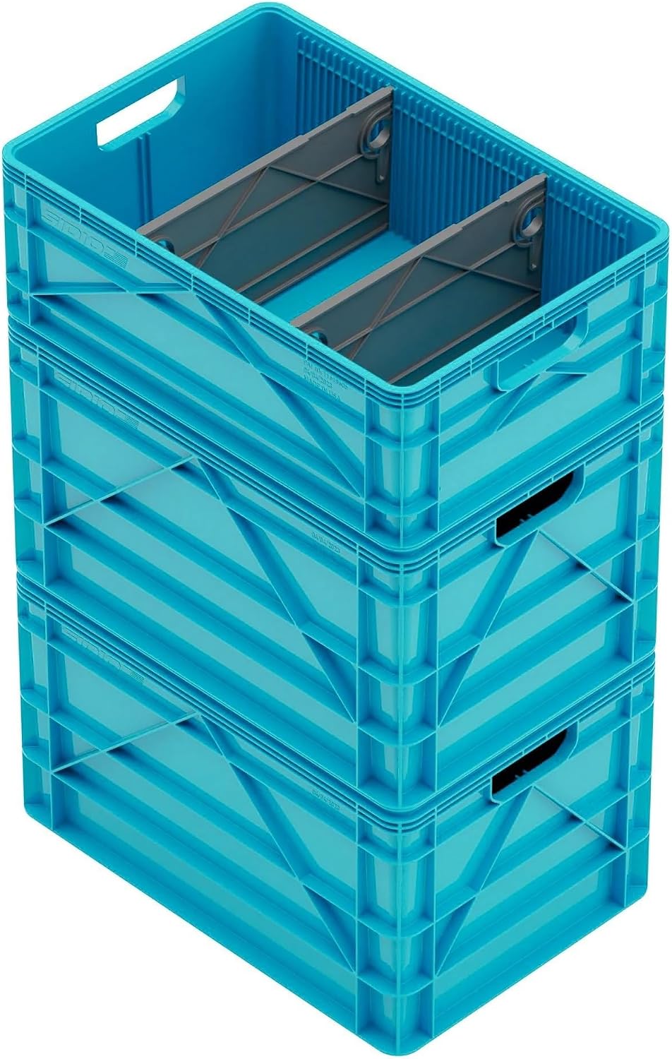 SIDIO Crate Basic Pack - 2 Full-Size & 1 Half-Size Heavy Duty Stackable Storage Bins, Totes and Containers with Dividers - Durable Plastic Organizer for Home, Office, Garage, and Outdoor Use